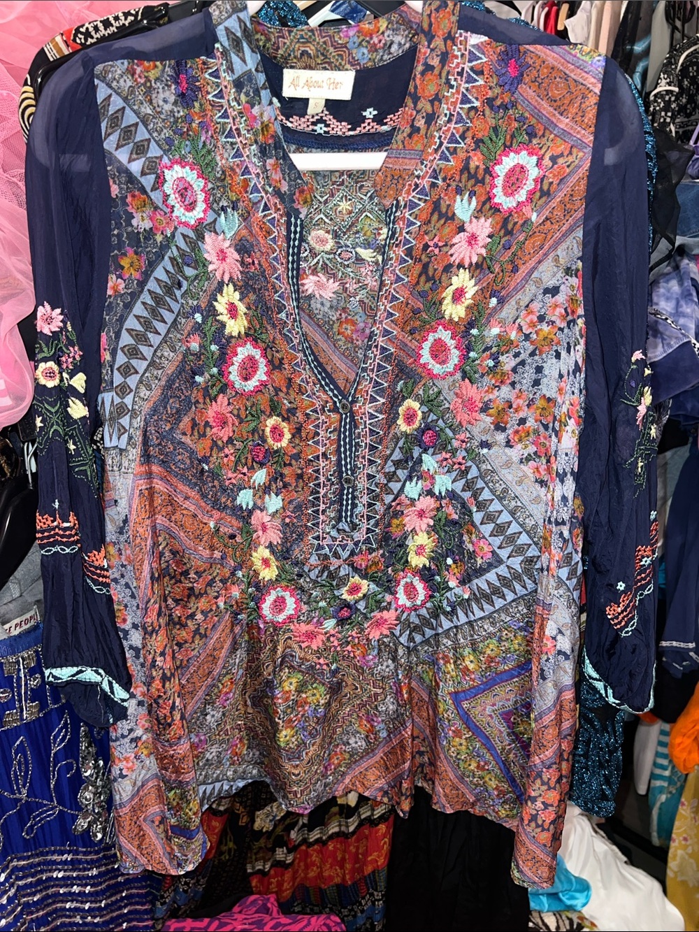 All About Her Boho Embroidered Floral Sheer Tunic Top Johnny Was Vibes